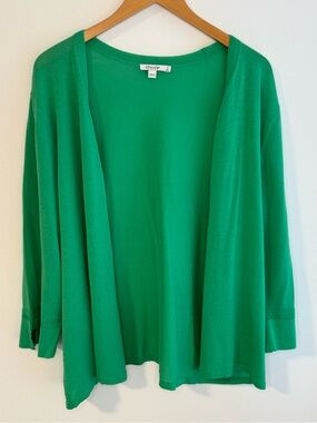 Chico's Vibrant Green Open Front Lightweight Cardigan 3/4 Sleeve XXL